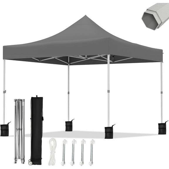 JINSEED 10x10ft Pop Up Canopy Tent,Portable Outdoor Sun Shade Shelter,Commercial Shade with Wheeled Carry Bag, Dark Gray