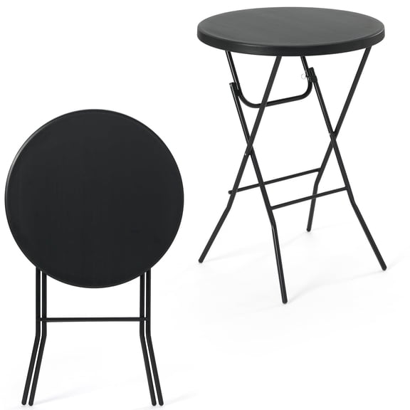 JINSEED 32'' Round Folding Table, Portable Bar Height Table with Removable Legs for Indoor Outdoor Event Wedding Party Commercial Use, Black