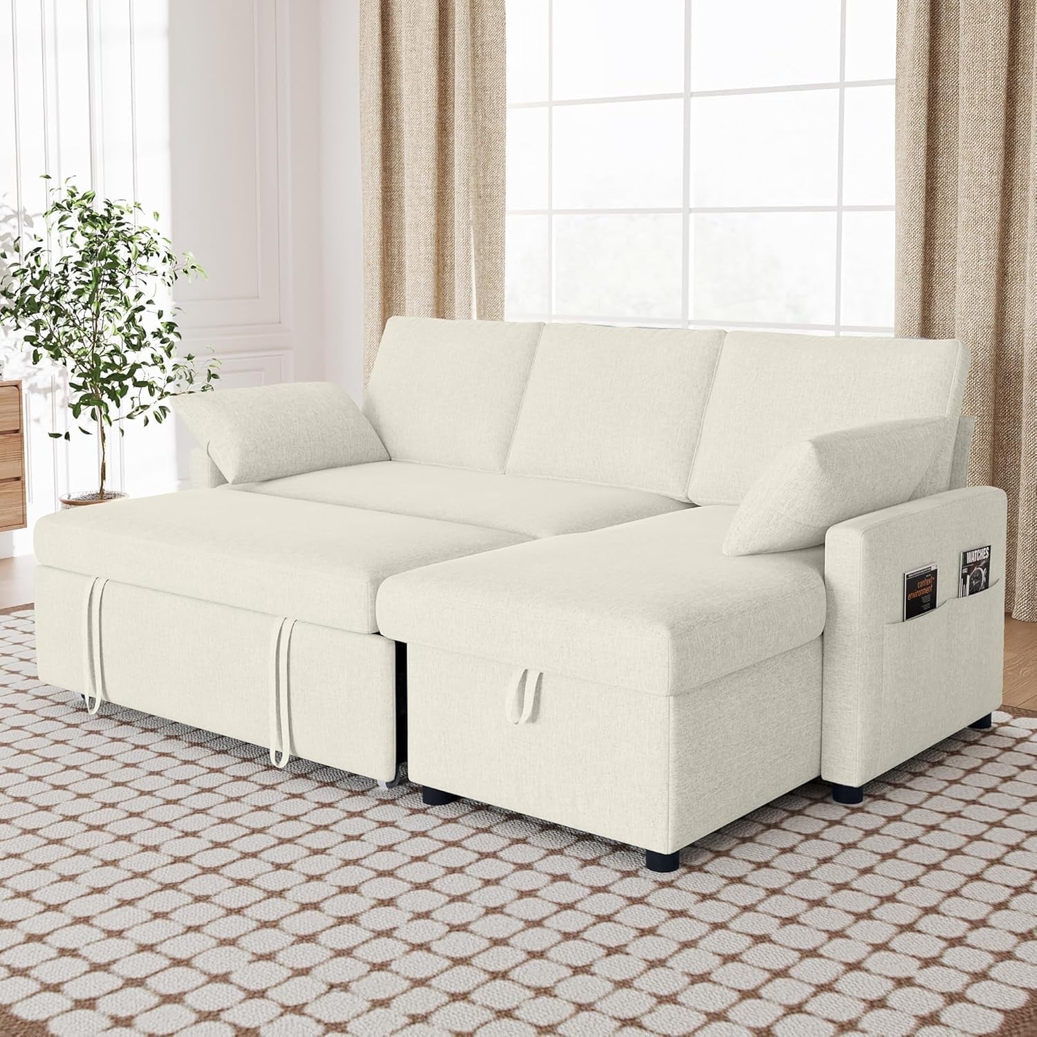 JINSEED 4-in-1 Sleeper Sofa, L Shaped Sofa with Pull Out Bed and Double ...