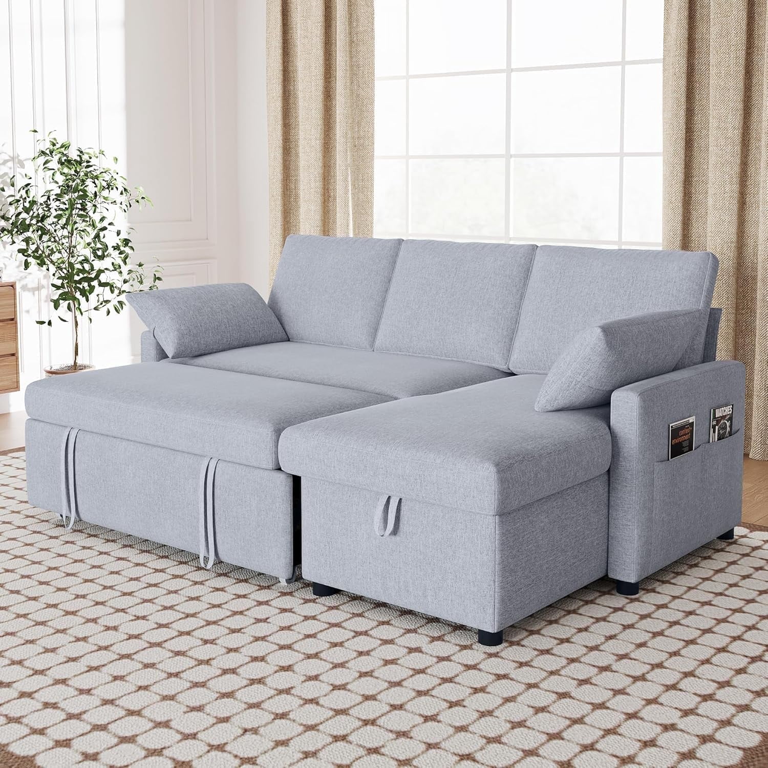 JINSEED 4-in-1 Sleeper Sofa, L Shaped Sofa with Pull Out Bed and Double ...