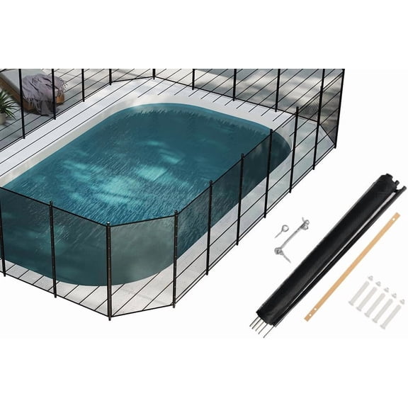 JINSEED Pool Fence,4×12FT,350GMS Teslin Mesh Pool Safety Fence, Stainless Steel Feet, Protecting Children and Pets, Black