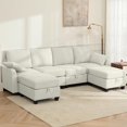 thumbnail image 1 of JINSEED Sectional Sofa Convertible 4 Seats U-Shaped Couch, Linen Fabric Modular Sofa with Movable Ottoman, Beige, 1 of 6