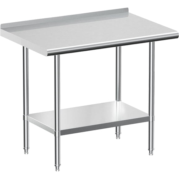 JINSEED Stainless Steel Work Table with Backsplash, 30 x 24 inch Commercial Food Prep Worktable, Heavy Duty Work Table for Kitchen, Restaurant, Hotelh