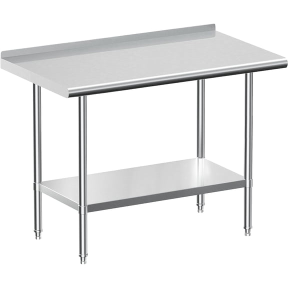 JINSEED Stainless Steel Work Table with Backsplash, 48 x 24 inch Commercial Food Prep Worktable, Heavy Duty Work Table for Kitchen, Restaurant, Hotelh