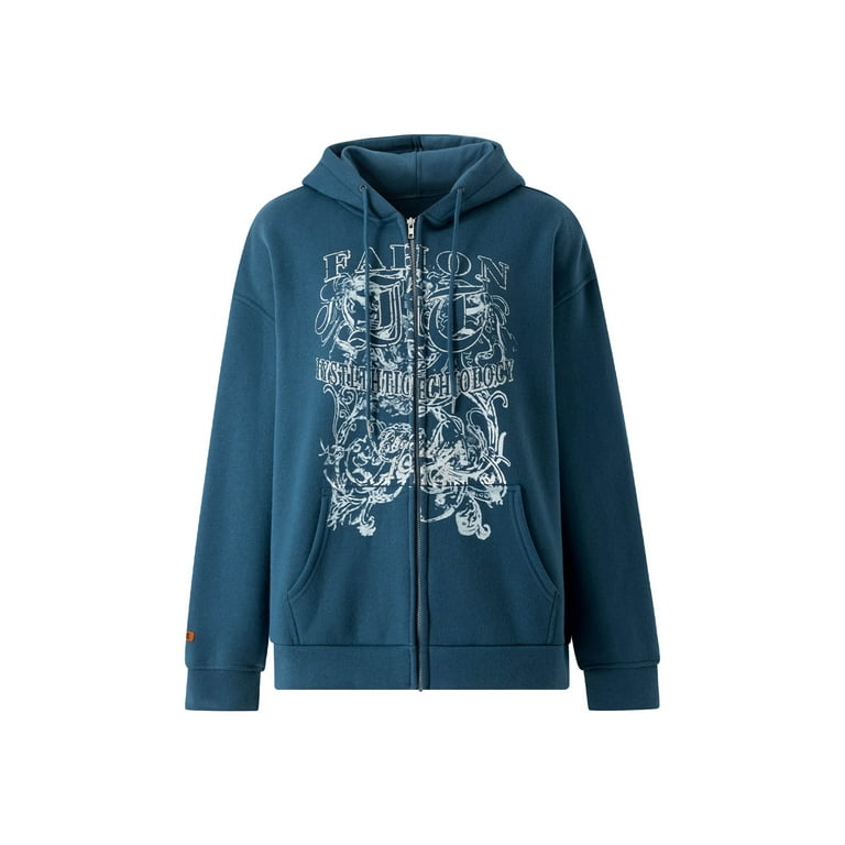 JINSIJU Women s Drawstring Hoodie Long Sleeve Letter Print Zipper
