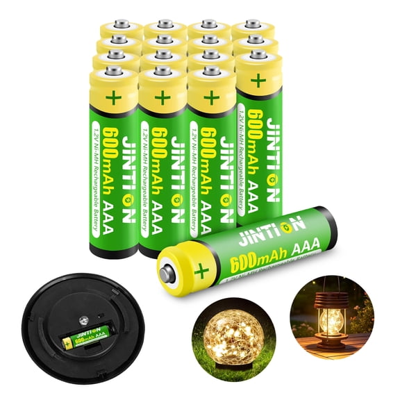JINTION Rechargeable AAA Batteries,16 Pack NiMh 600mAh 1.2v AAA Rechargeable Battery for Solar Lights Lantern