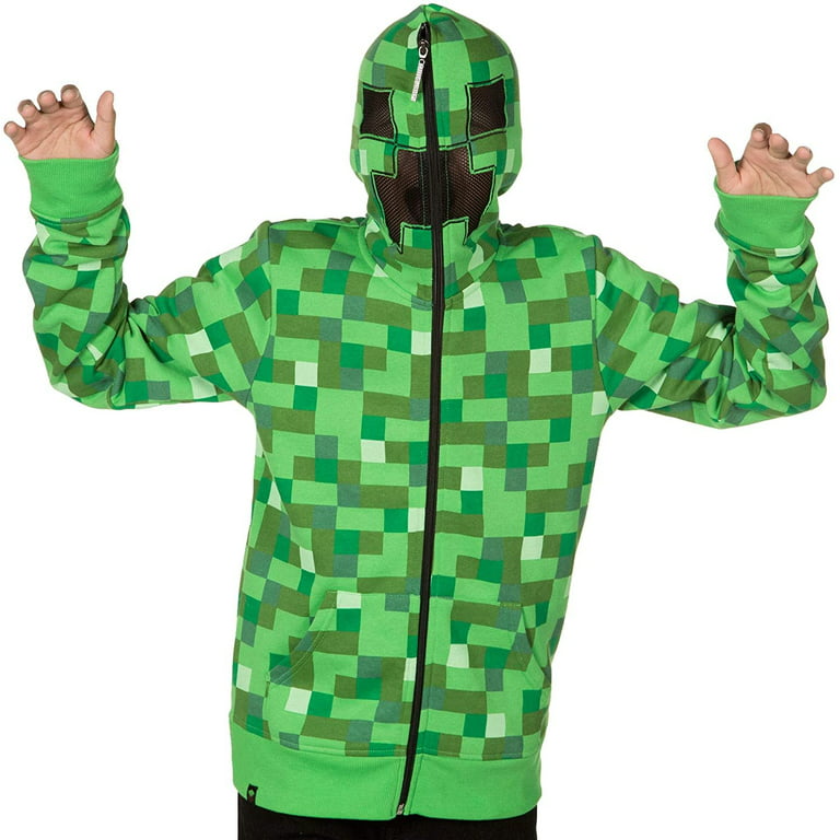 JINX Minecraft Big Boys' Creeper Zip-Up Costume Hoodie, with Mask, Green,  Large 