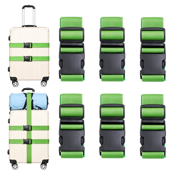 JINYINGHOD 6Pcs Luggage Straps, 79 inch Adjustable Heavy Duty Suitcase Belts with Quick Release Buckle, Secure Luggage Strap for Traveling, Green