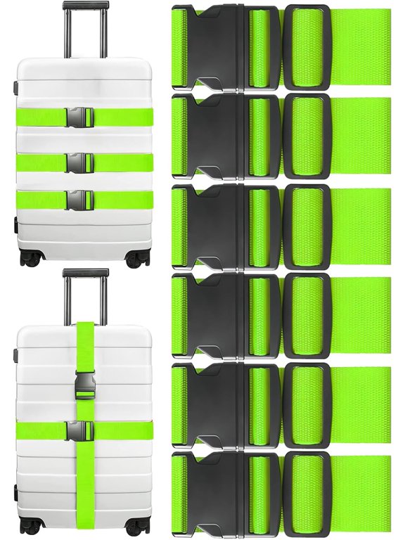 Luggage Strap, 6 Pack Luggage Straps for Suitcases, Suitcase Belts Straps with Adjustable Buckle, Heavy-Duty Luggage Wrapping Strap for Traveling, Green