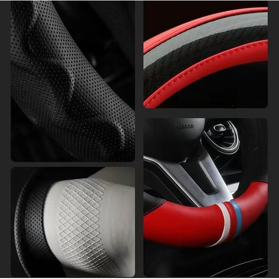 JINYUN-13 Inch Golf Cart Steering Wheel Cover, Anti Slip Breathable Leather Steering Wheel Cover, Comfortable Grip Feeling for EZGO TXT & RXV (RED)