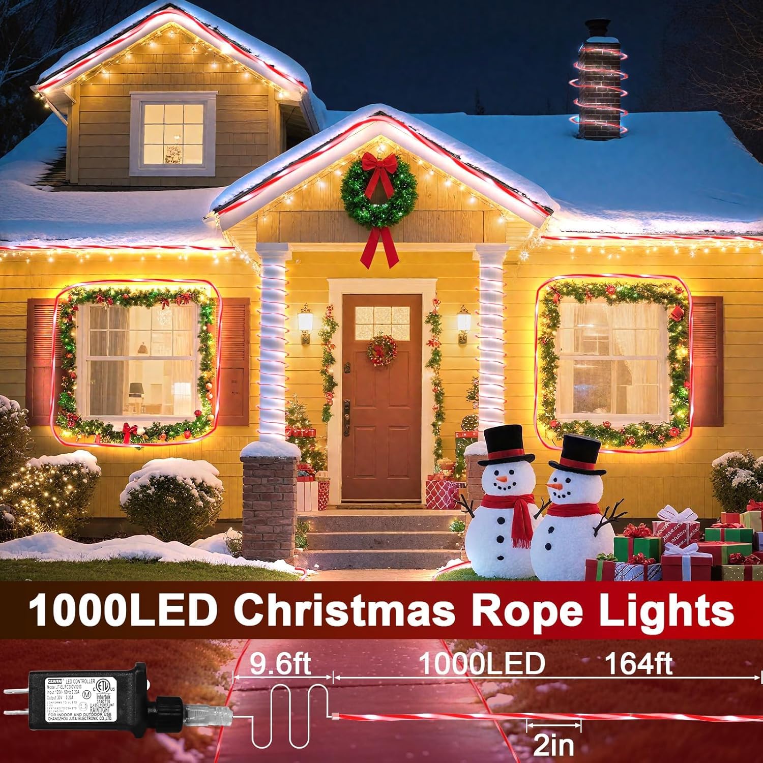 JINYUN-164FT 1000LED Candy Canes Rope Lights with 8 Lighting Modes ...