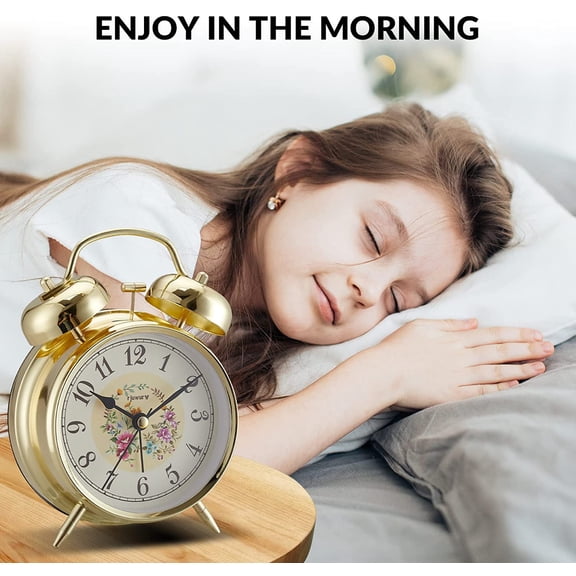JINYUN-4" Loud Alarm Twin Bell Alarm Clock, Night Light, Desk Clock Table Alarm Clock Bedroom Alarm Clock(Golden Rural)