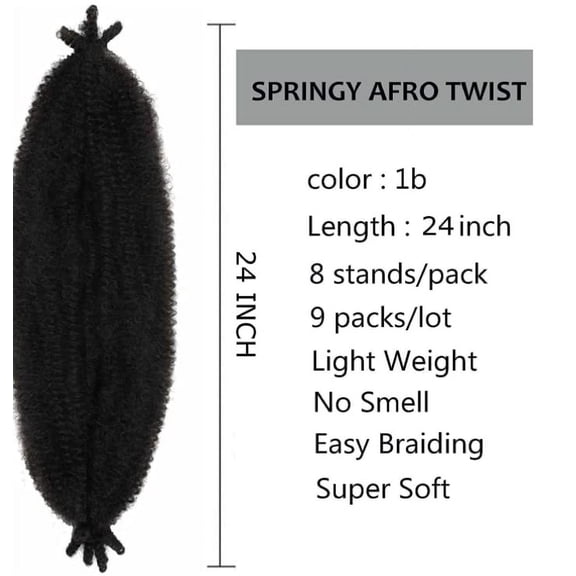 JINYUN-8 Packs Springy Afro Twist Hair 16 INCH Pre-fluffed Naturaly Twist for Protective Styling Marley Crochet Twist Braiding Hair for Black Women (22inch, Black)