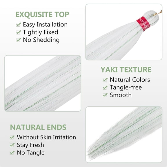 JINYUN-Cream White Tinsel Braiding Hair Pre Stretched 26 Inch Yaki Texture Braiding Hair Extensions 3 Packs Synthetic Fiber Hair for Braids