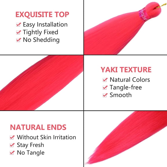 JINYUN-Hot Pink Braiding Hair Pre Stretched 2 Packs Box Braids Hair Extensions 26 Inches Synthetic Pre Stretched Braiding Hair