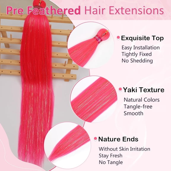 JINYUN-Hot Pink Braiding Hair with Tinsel 30 Inch Pre Stretched Braiding Hair 2 Packs Pre Feathered Hair Extensions Yaki Texture Braids Hair Easy to Use
