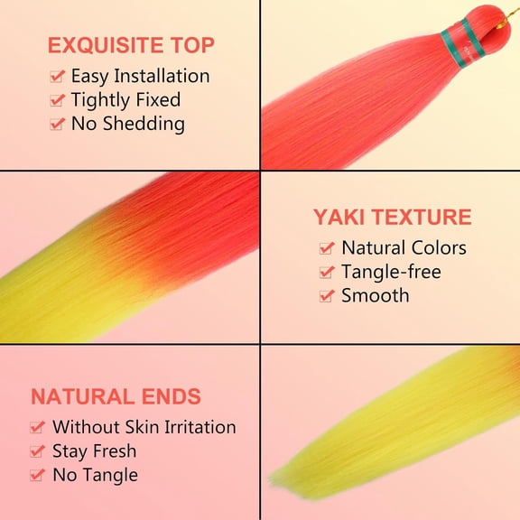 JINYUN-Hot Pink/Yellow Pre stretched Braiding Hair 2 Packs Pre feathered Braid Hair Extensions 30 Inches Synthetic Hair Braids