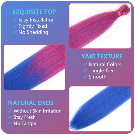 JINYUN-Ombre Hot Pink Blue Pre Stretched Braiding Hair 30 Inch 2 Packs Pre Feathered Hair Extensions Braids Easy to Use