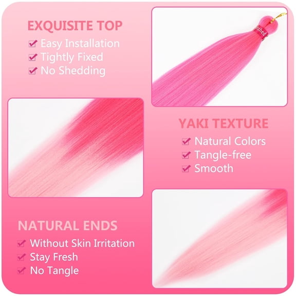 JINYUN-Ombre Hot Pink-Pink Pre Stretched Braiding Hair 30 Inch 2 Packs Pre Feathered Hair Extensions Braids Easy to Use