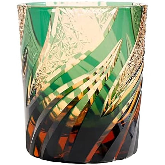 JINZHI Old Fashion Glass Whiskey Glasses Amber Green Hand Cut to Clear Crystal Drinking Glasses Tumbler Japanese Traditional Crafts Perfect for Whiskey Scotch$$Home Decor, Kitchen, & Other