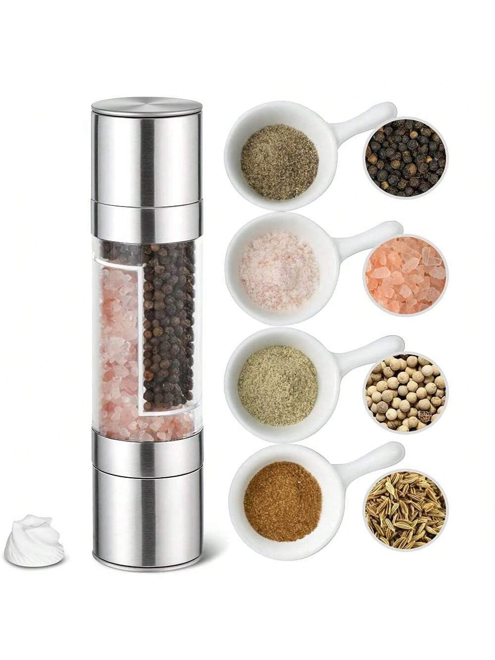 JINZHOUJZ Spice Grinder 2 In 1 Manual Stainless Steel Salt Pepper Mills