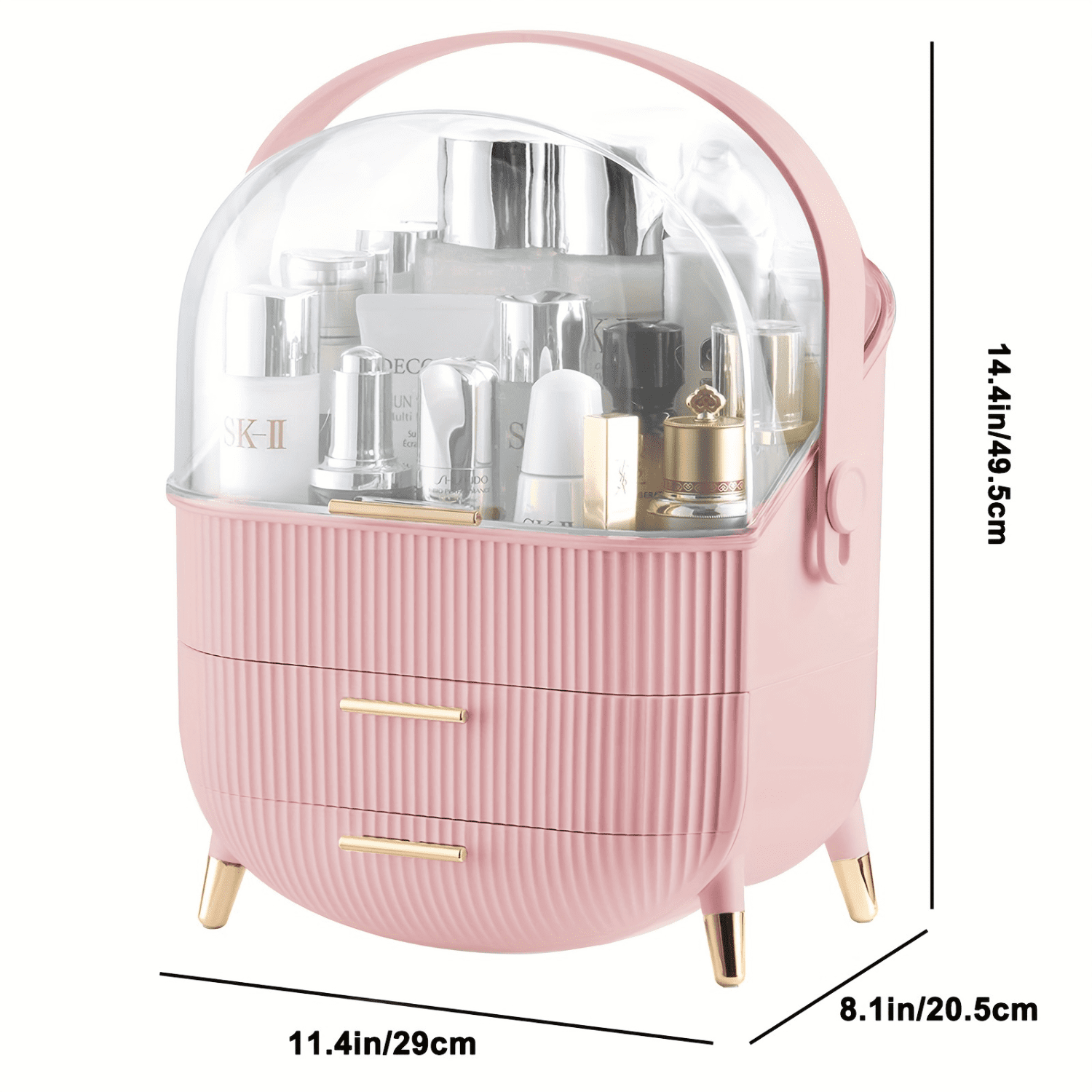 Pink ABS Makeup Organizer with Lid and Drawers