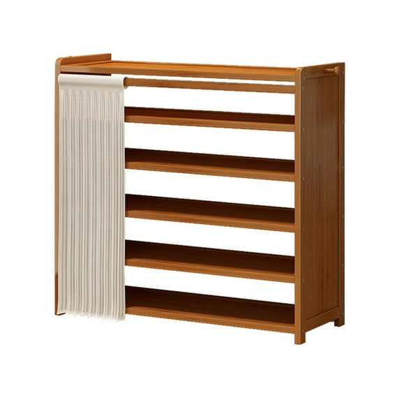 JINZJ 6-Tier Shoes Cabinet Wooden Shoes Racks with White Gauze Curtain Dustproof Racks