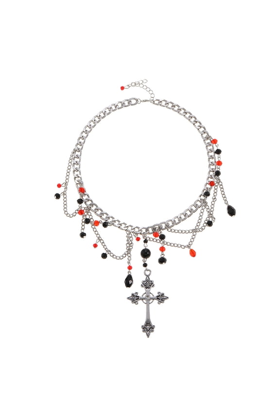 Gold Necklace for Women, Gothic Cross Necklace Y2k Accessories Chain Jewelry For Women, Christmas Necklace, Birthday, Valentine's Day, and Mother's Day Gifts (Red Style 2)
