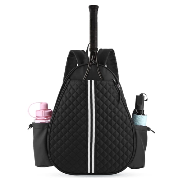 Yucurem Tennis Bag with Bottle Pockets, Quilted Tennis Sling Crossbody Backpack, Sport Storage Bag Suitable for Pickleball Badminton