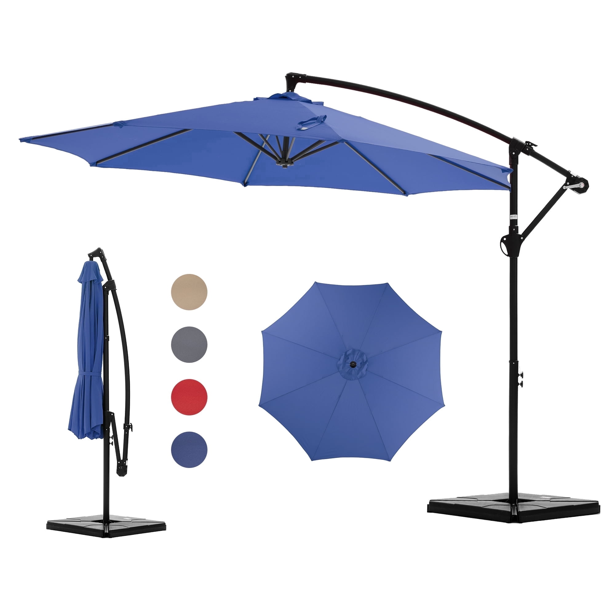 JIOABL 10FT Cantilever Patio Umbrella with Base and Crank, Offset Outdoor Umbrella, UV Resistant, 8 Ribs, for Patio, Garden, Poolside, Blue