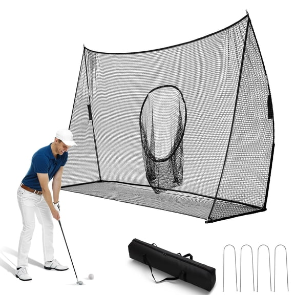 Sweetcrispy 10x7 ft Golf Practice Net with Target Holes, Driving Range Net for Indoor Outdoor Use, Black