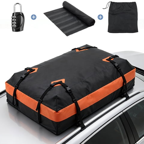 JIOABL 15 Cu ft Rooftop Cargo Carrier Bag,Waterproof Car Roof Bag with 6 Safety Hooks, Anti-Slip Mat, Lock for Cars & SUVs