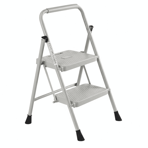 JIOABL 2 Step Ladder, 28-Inch Heavy Duty Steel Step Stool with Non-Slip Pedals, Portable for Kitchen Garage Outdoor Use, Gray