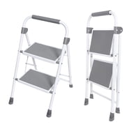 JIOABL 2 Step Ladder with Non-Slip Pedals and Comfortable Handrails - Portable Steel Ladder with 800 lbs Capacity - Ideal for Kitchen, Garage, and Outdoor Use - Gray