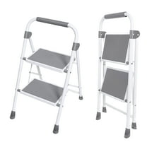 JIOABL 2 step ladder with Non-Slip Pedals and Comfortable Handrails - Portable Steel Ladder with 800 lbs Capacity - Ideal for Kitchen, Garage, and Outdoor Use -Gray