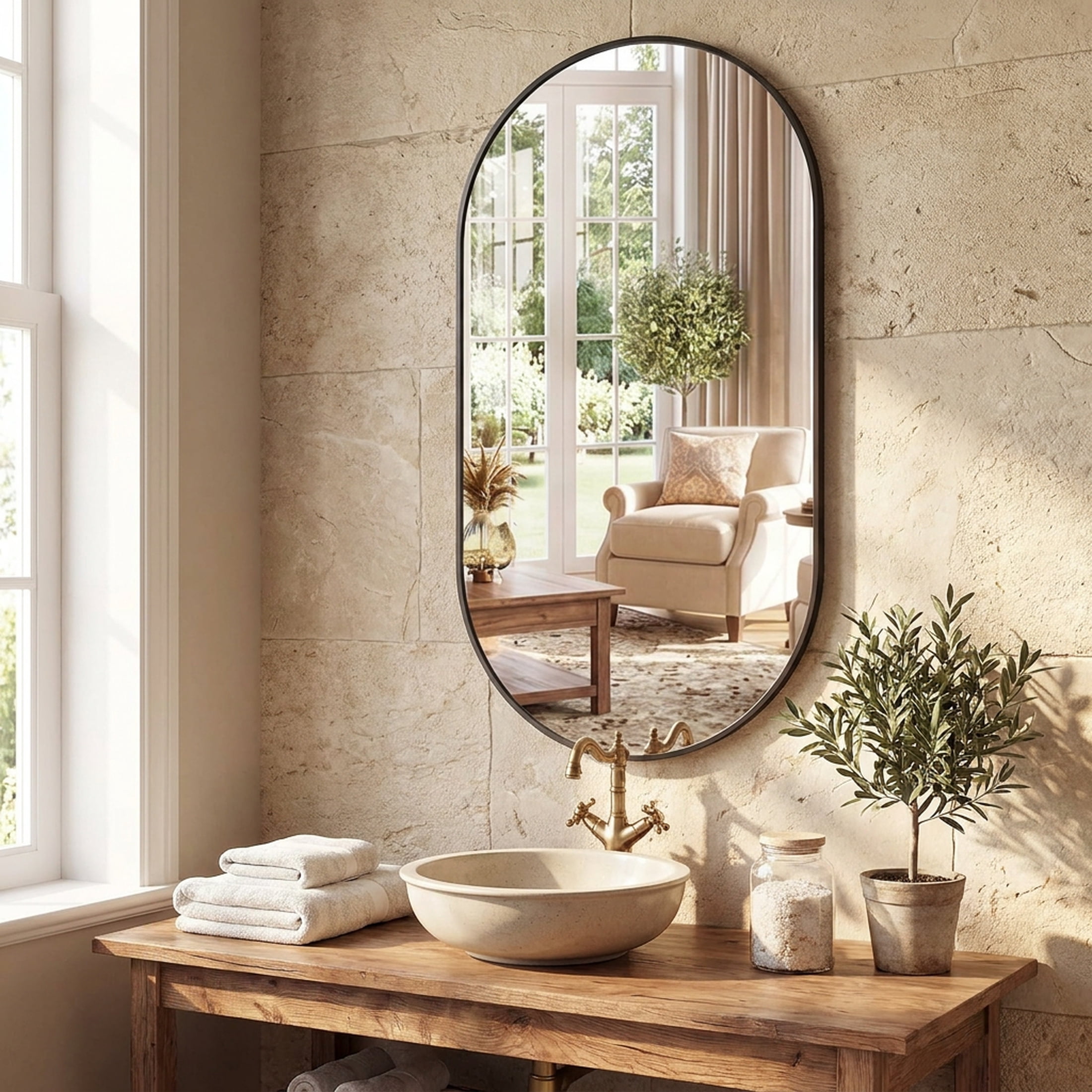 Curated visual reference: Visual Reference: Jioabl 24 X48 Oval Mirror Shatterproof Tempered Glass Aluminum Alloy