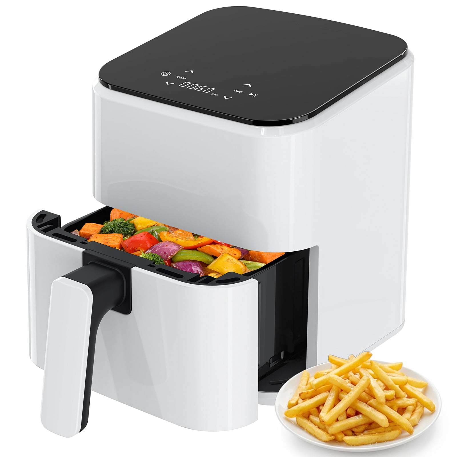 JIOABL 3 Qt Compact Air Fryer, 4-in-1 Air Fry Bake Roast Reheat, Dishwasher-Safe, White