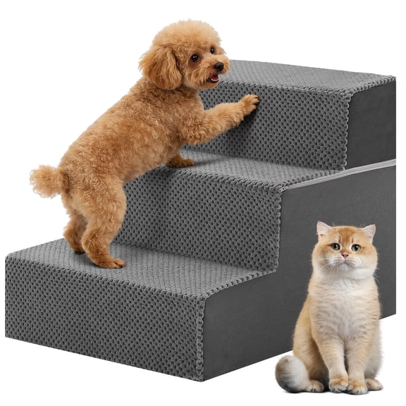 JIOABL 3-Step 13″ Dog Stairs, Right-Angle Design, High-Density Foam, Machine Washable Cover for Beds, Sofas, Cars, Indoor & Outdoor