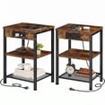 thumbnail image 1 of JIOABL 3-Tier Side Table, Set of 2, with USB & AC Charging Station, Adjustable Shelves, Multi-Use for Living Room & Bedroom, Rustic Brown, 1 of 7