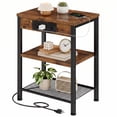 thumbnail image 1 of JIOABL 3-Tier Side Table with USB & AC Charging Station, Adjustable Shelves, Multi-Use for Living Room & Bedroom, Rustic Brown, 1 of 8