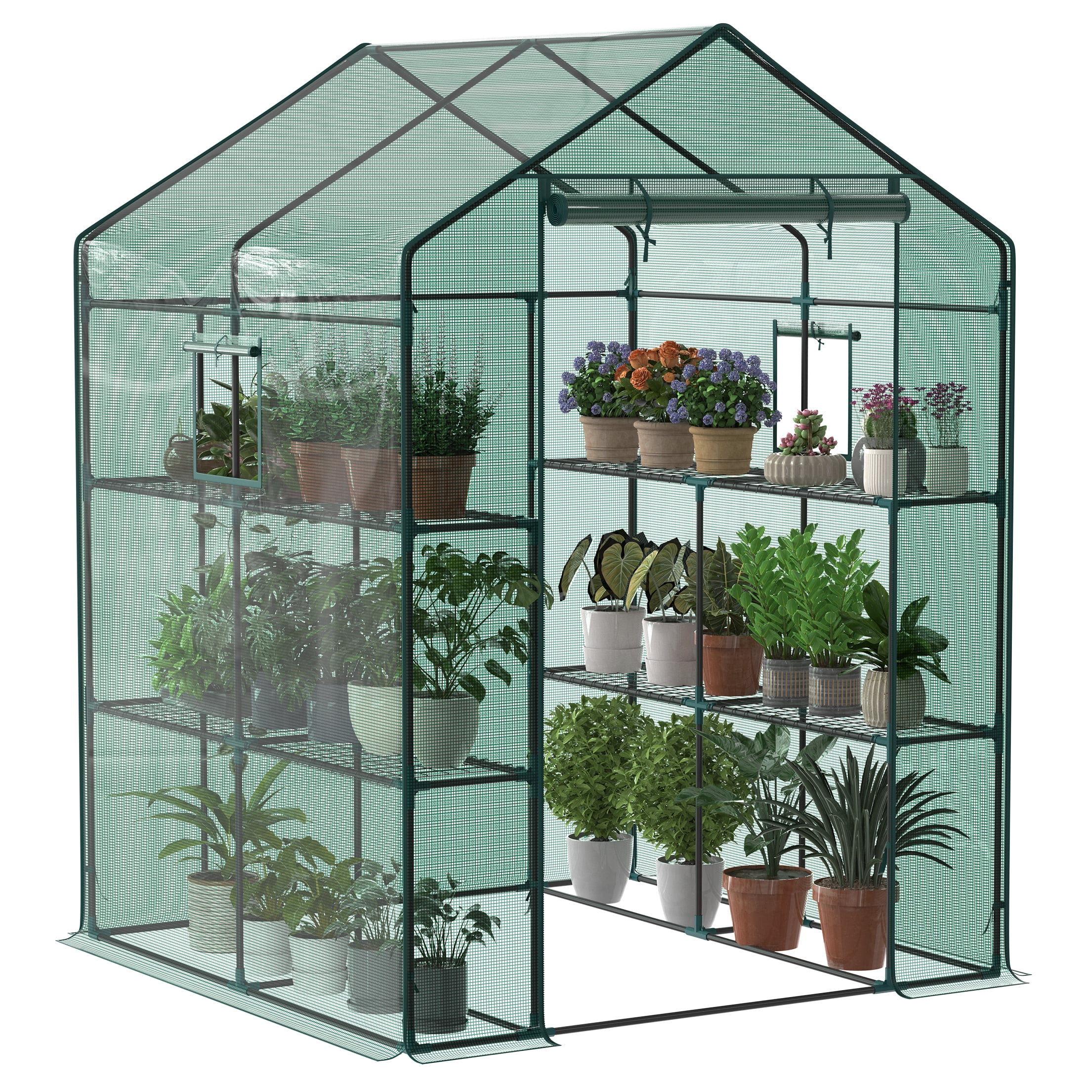 JIOABL 3-Tier Walk-In Greenhouse with PE Cover, Roll-Up Zipper