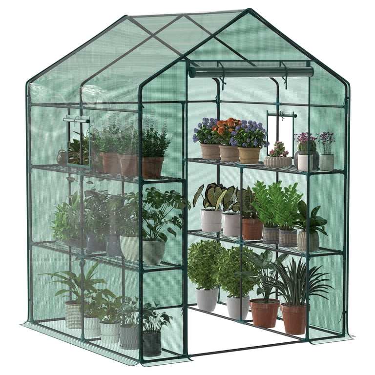 JIOABL 3-Tier Walk-In Greenhouse with PE Cover, Roll-Up Zipper