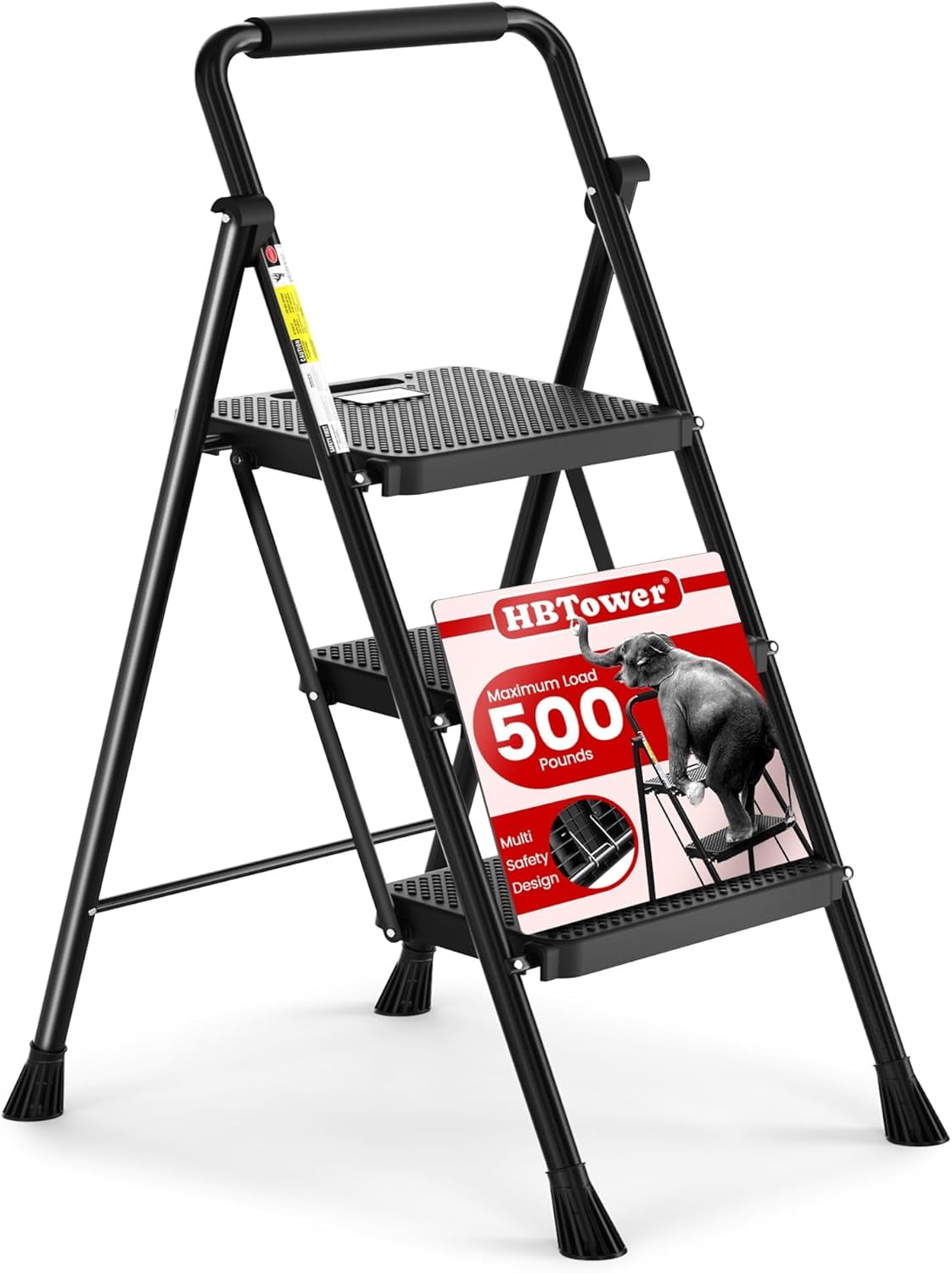 JIOABL 3 step ladder, 36-Inch Iron Step Stool with Non-Slip Pedals and Handrails - Portable Heavy Duty Steel Ladder for Kitchen, Garage, and Outdoor Use - Black