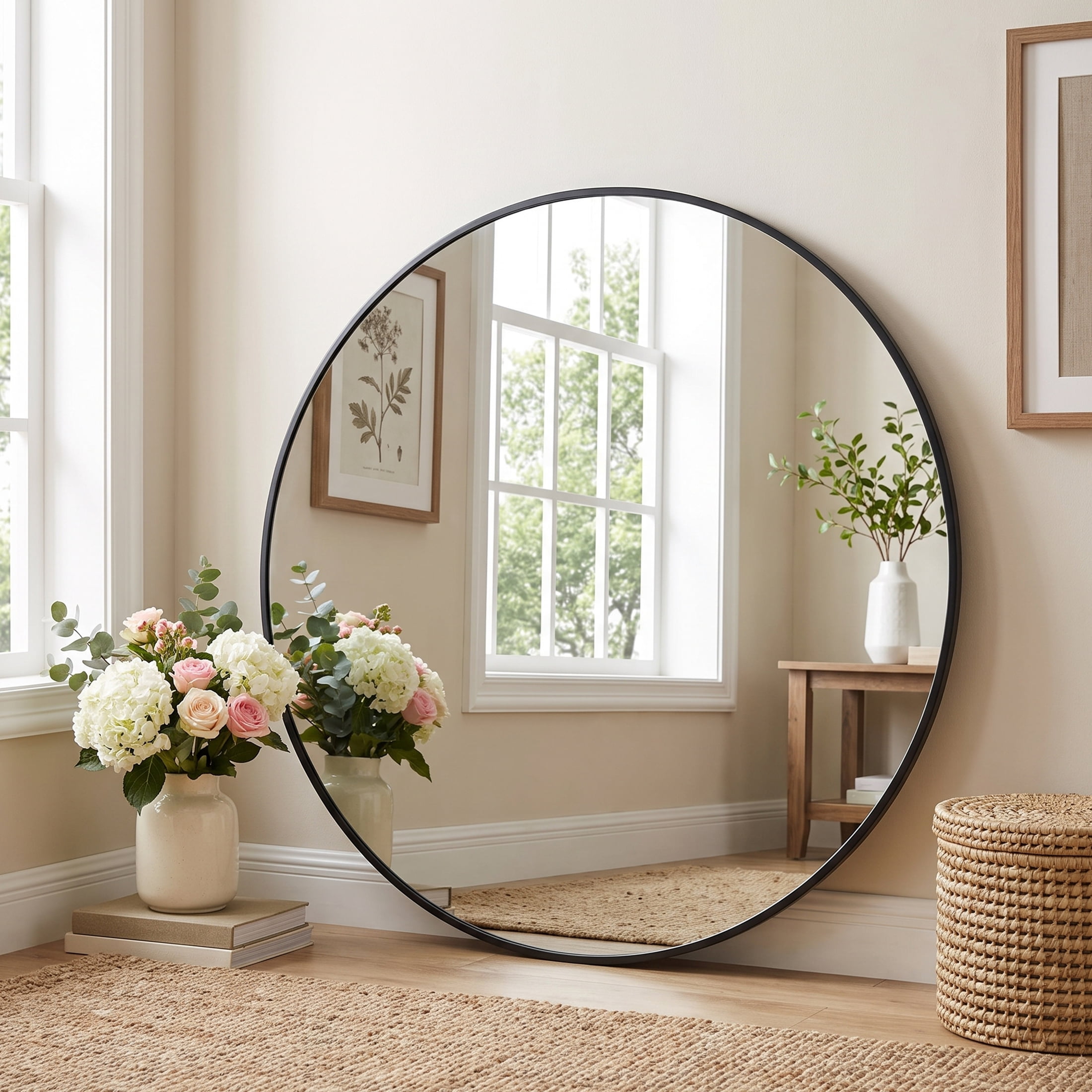 JIOABL 30 Inch Round Mirror, Metal Frame Wall Mirror for Entryway ...