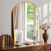 JIOABL 30"x 40" Arched Shatterproof Bathroom Mirror, Tempered Glass, 2 Sided Anti-Rust for Vanity Wall Decor, Gold