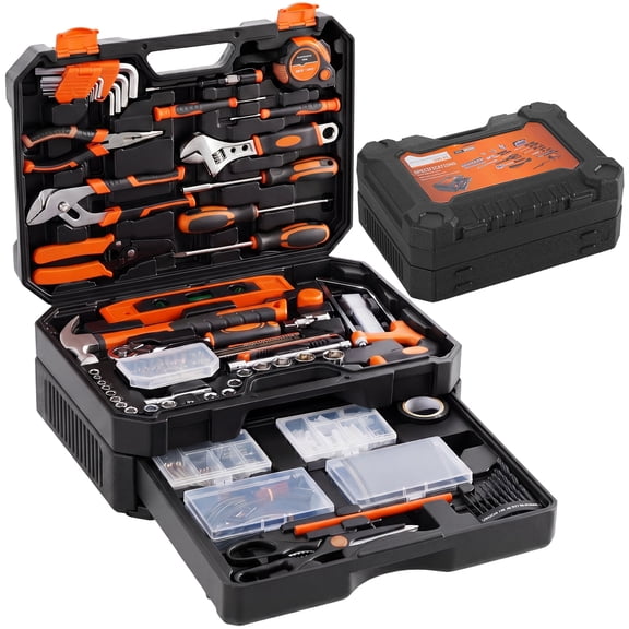 JIOABL 330-Piece Home Repair Tool Kit with Pull-Out Drawer, Carbon Steel Tool Box Set for DIY Projects, Home Maintenance and Auto Repair, Black Yellow