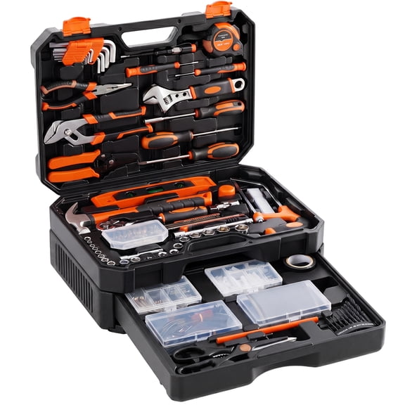 JIOABL 330 Piece Home Repair Tool Kit with Pull Out Drawer, Carbon and Cr V Steel Tool Box for Home, Auto and DIY Projects, Black Yellow