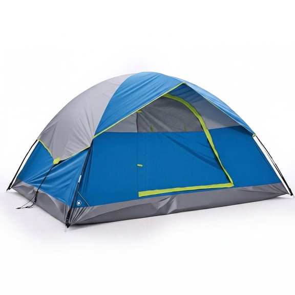 JIOABL 4 Person Dome Camping Tent with Rainfly, Waterproof Polyester, Ventilated Windows and Skylights, Easy Setup, Portable, Navy Blue