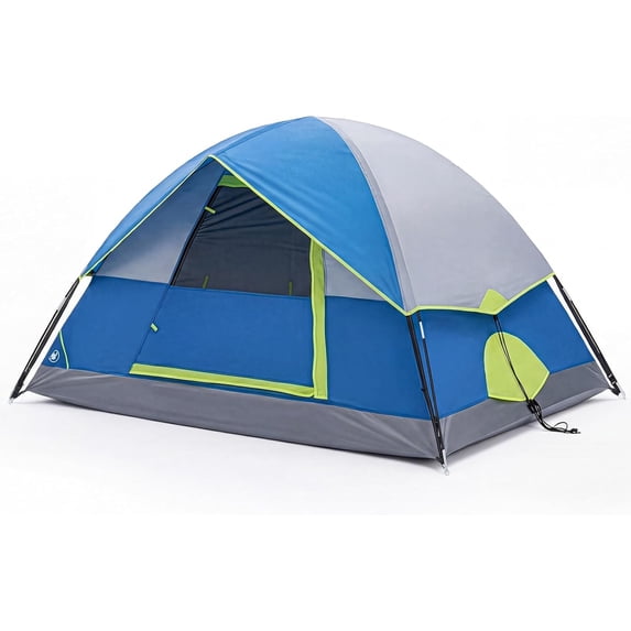 JIOABL 4 Person Dome Camping Tent, Waterproof Polyester with Rainfly, Easy Setup, Ventilated Windows & Skylights, Portable Backpacking Tent, Navy Blue