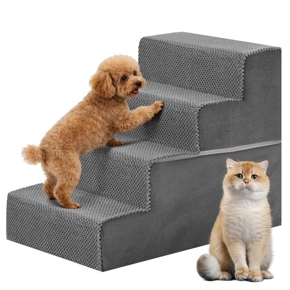 JIOABL 4-Step 18″ Dog Stairs, Right-Angle Design, High-Density Foam, Machine Washable Cover for Beds, Sofas, Cars, Indoor & Outdoor